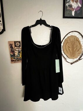 City Triangles Black Long Sleeve Scoop Neck Dress with Stud Trim